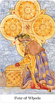 Four of Wheels Tarot card in Tarot of the Golden Wheel Tarot deck