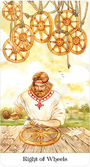 Eight of Wheels Tarot card in Tarot of the Golden Wheel Tarot deck
