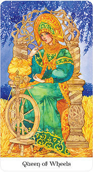 Queen of Wheels Tarot card in Tarot of the Golden Wheel Tarot deck