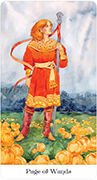 Page of Wands Tarot card in Tarot of the Golden Wheel Tarot deck