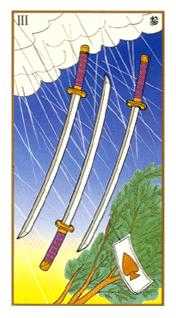 Three of Swords Tarot card in Ukiyoe Tarot deck