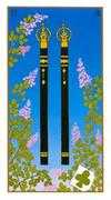 Two of Wands Tarot card in Ukiyoe deck