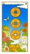 Three of Pentacles Tarot card in Ukiyoe Tarot deck