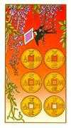 Six of Pentacles Tarot card in Ukiyoe Tarot deck