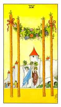 Four of Wands Tarot card in Universal Waite Tarot deck