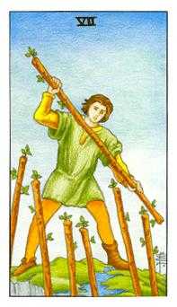 Seven of Wands Tarot card in Universal Waite Tarot deck