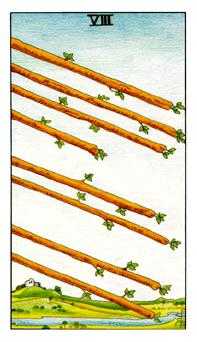 Eight of Wands Tarot card in Universal Waite Tarot deck