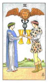 Two of Cups Tarot card in Universal Waite Tarot deck