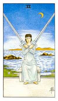 Two of Swords Tarot card in Universal Waite Tarot deck