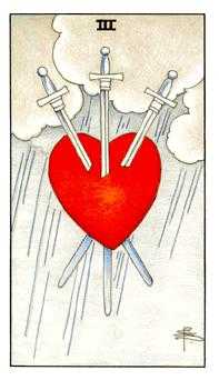 Three of Swords Tarot card in Universal Waite Tarot deck