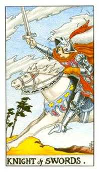 Knight of Swords Tarot card in Universal Waite Tarot deck