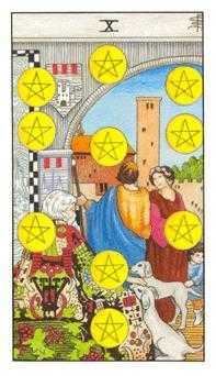 Ten of Coins Tarot card in Universal Waite Tarot deck