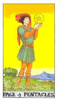 Page of Coins Tarot card in Universal Waite Tarot deck