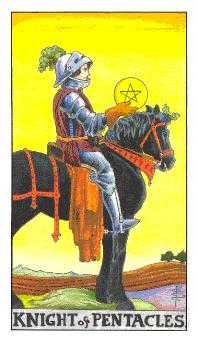 Knight of Coins Tarot card in Universal Waite Tarot deck