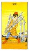 Seven of Swords Tarot card in Universal Waite deck