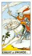 Knight of Swords Tarot card in Universal Waite Tarot deck