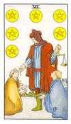 Six of Coins Tarot card in Universal Waite Tarot deck