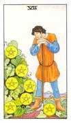 Seven of Coins Tarot card in Universal Waite deck