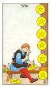 Eight of Coins Tarot card in Universal Waite deck