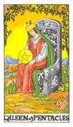 Queen of Coins Tarot card in Universal Waite deck