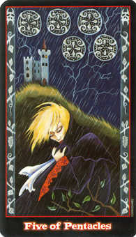 Five of Coins Tarot card in Vampire Tarot Tarot deck