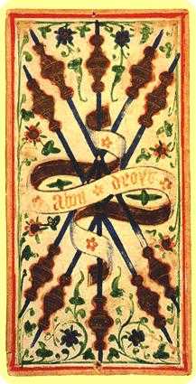 Five of Wands Tarot card in Visconti-Sforza Tarot deck