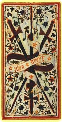 Three of Swords Tarot card in Visconti-Sforza Tarot deck