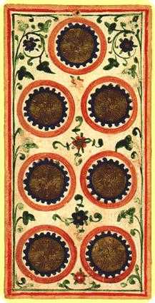 Seven of Coins Tarot card in Visconti-Sforza Tarot deck