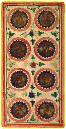 Eight of Coins Tarot card in Visconti-Sforza Tarot deck
