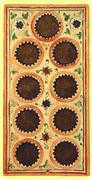 Nine of Coins Tarot card in Visconti-Sforza Tarot deck