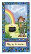 Nine of Coins Tarot card in Whimsical deck