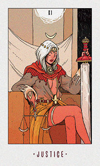 Justice Tarot card in White Numen Tarot deck