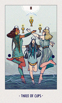 Three of Cups Tarot card in White Numen Tarot deck