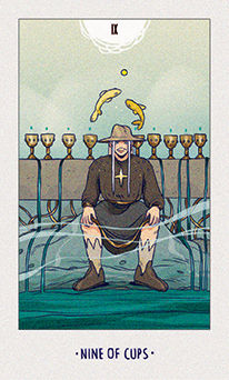 Nine of Cups Tarot card in White Numen Tarot deck