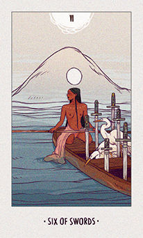 Six of Swords Tarot card in White Numen Tarot deck