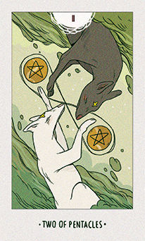 Two of Pentacles Tarot card in White Numen Tarot deck