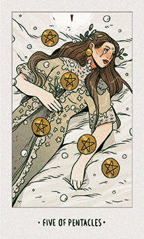 Five of Pentacles Tarot card in White Numen Tarot deck