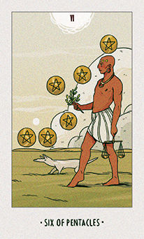 Six of Pentacles Tarot card in White Numen Tarot deck