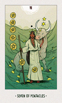 Seven of Pentacles Tarot card in White Numen Tarot deck