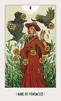 Nine of Pentacles Tarot card in White Numen Tarot deck