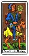 Cavalier of Coins Tarot card in Oswald Wirth deck