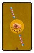 Two of Batons Tarot card in Tarot of the Witches deck